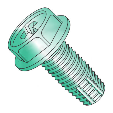 10-32 x 1/2 Phillips Indented Hex Washer Thread Cut Screw Type F Full Thread Zinc GreenBake-Bolt Demon